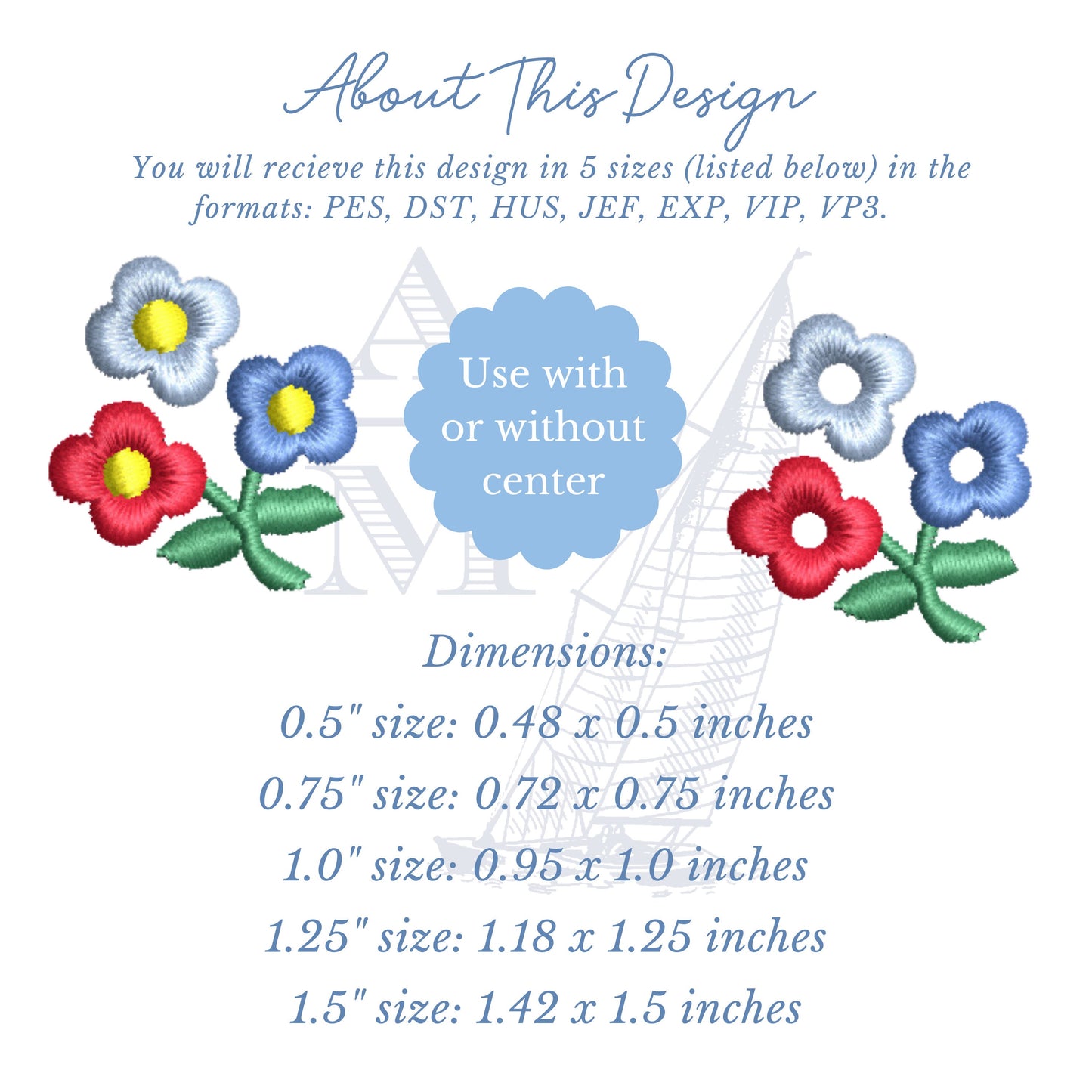 Mini Flower Trio Embroidery Design, tiny daisy floral summer design, 5 sizes