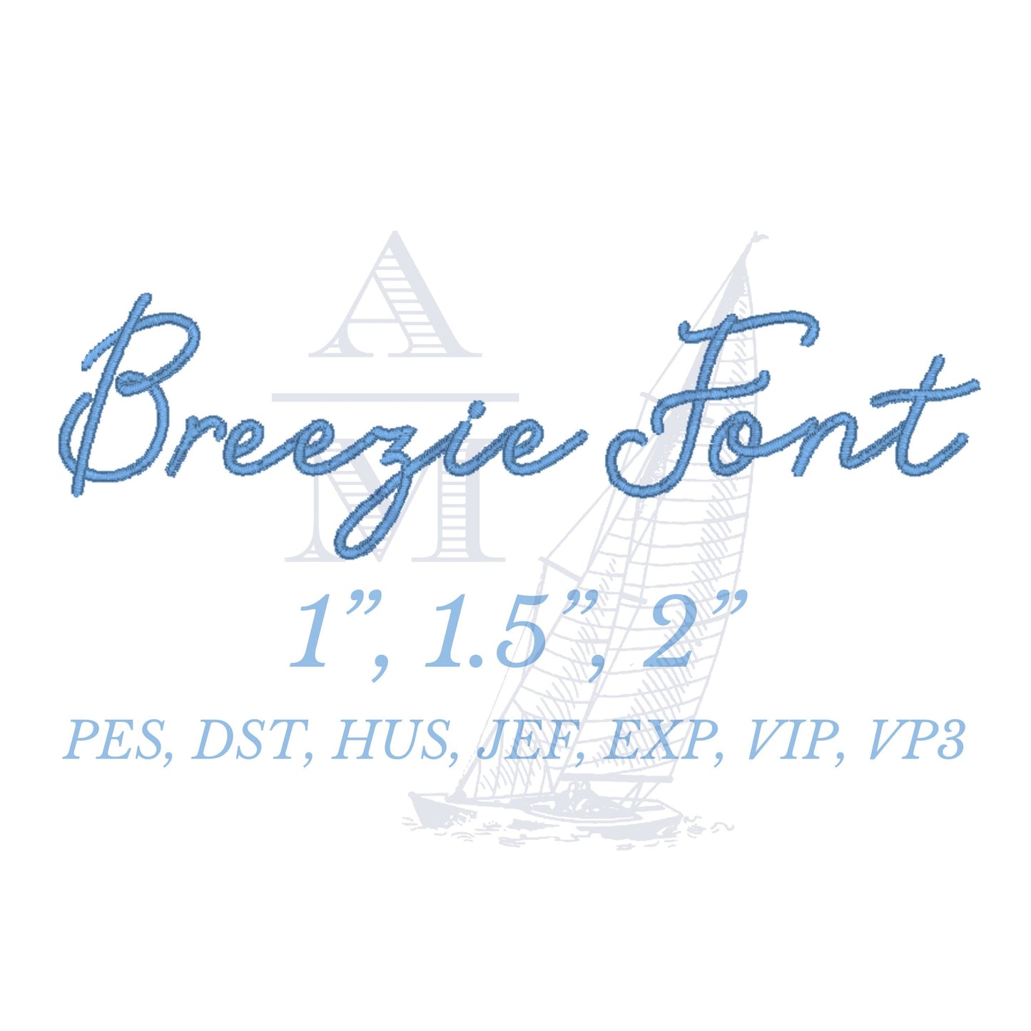 Breezie Embroidery Font for Machine Embroidery, including BX, Cursive Script Handwritten Style with Satin Finish, 3 Sizes, 1", 1.5", 2"