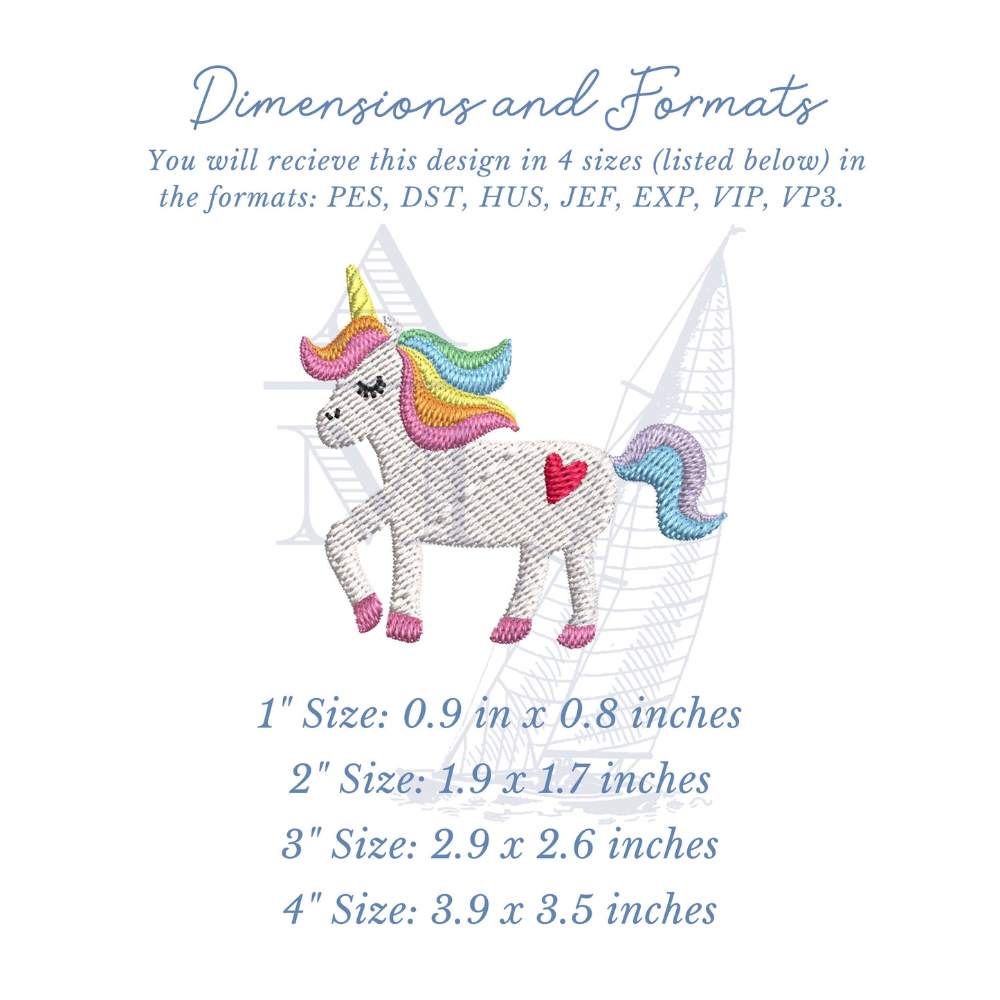 Mini Unicorn Embroidery Design, with Heart for Valentines Day, Fill Stitch, 4 Sizes