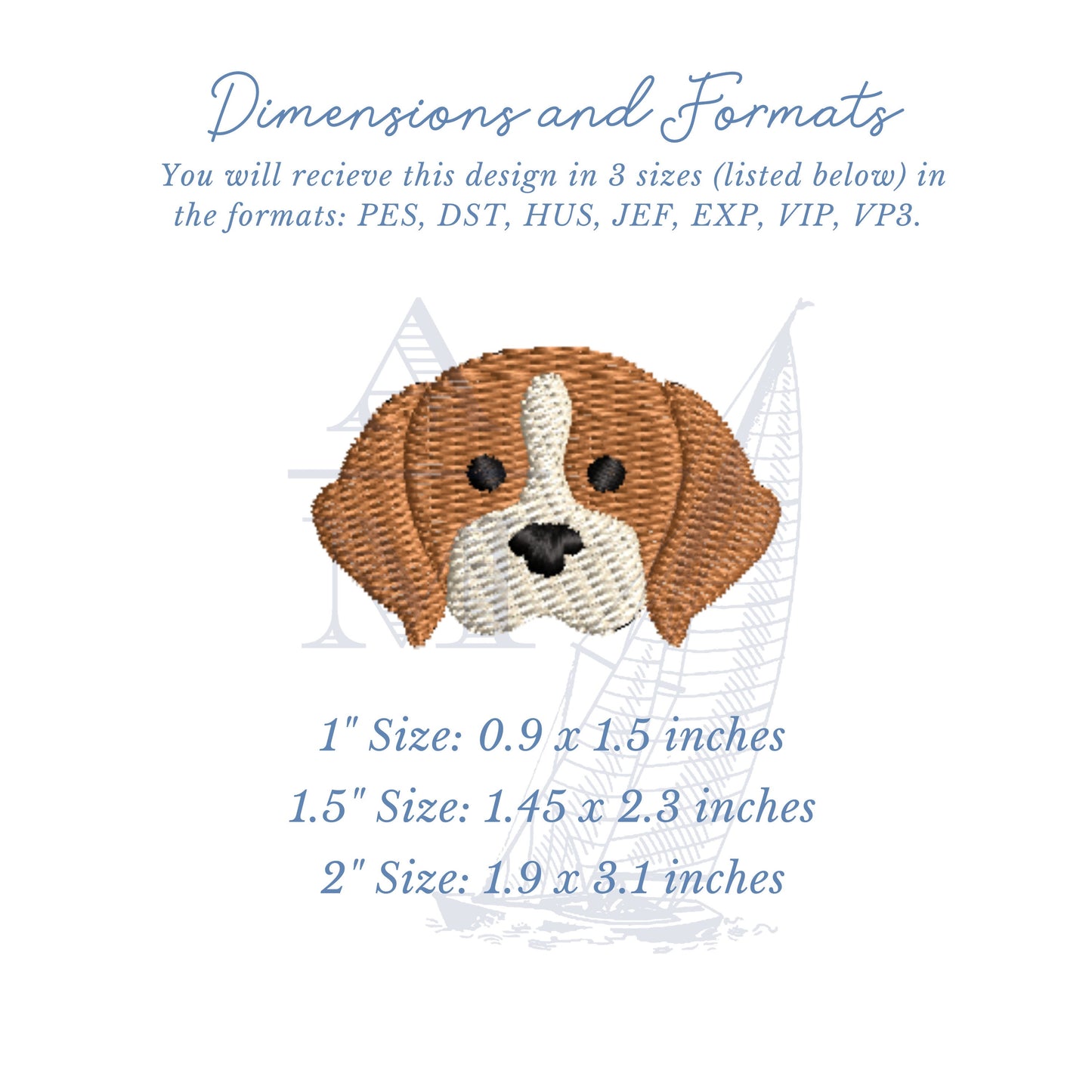 Mini Beagle Embroidery Design for Machine Embroidery, 1", 1.5" & 2" Tall