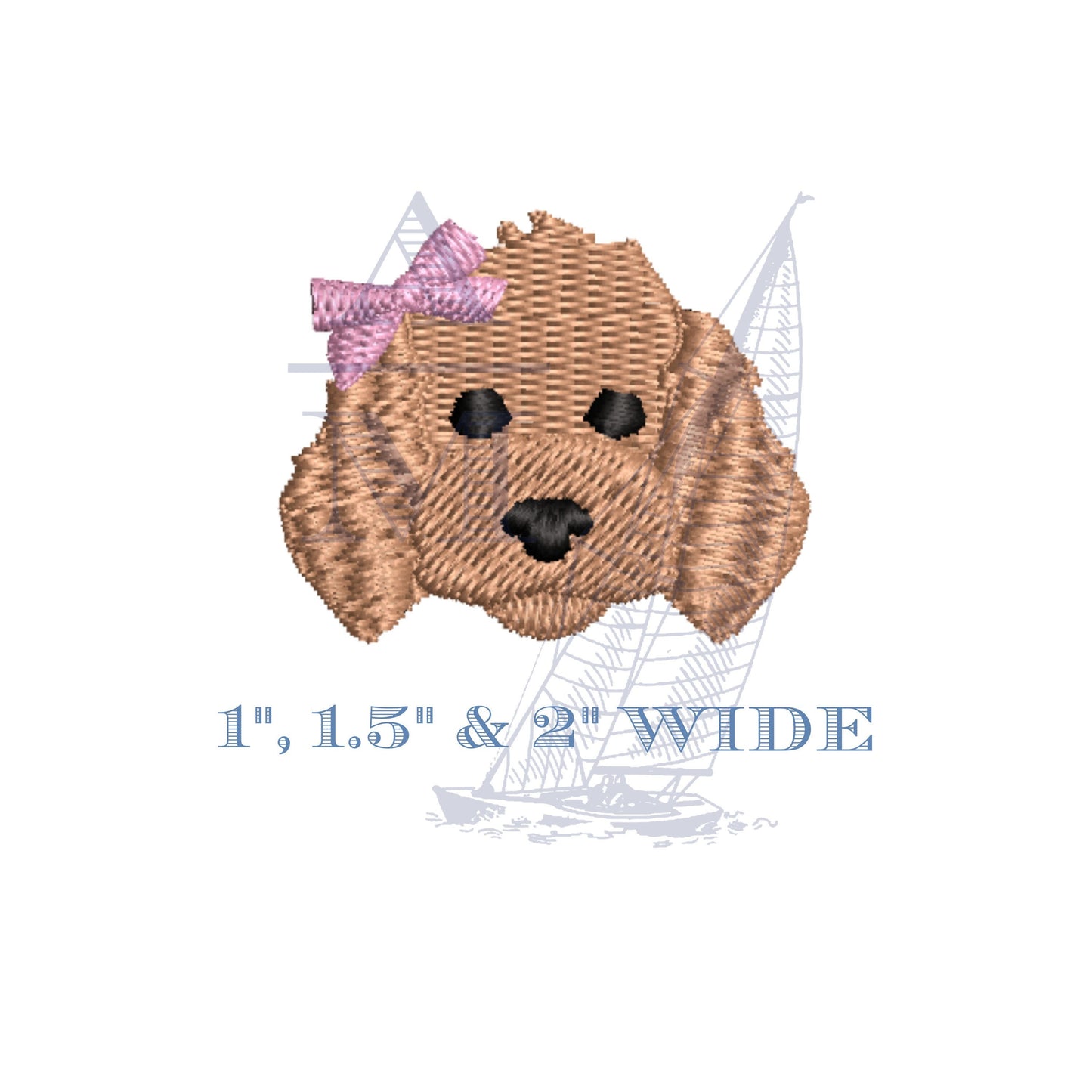 Mini Cockapoo or Labradoodle Girl Puppy Embroidery Design with Bow for Machine Embroidery, 1", 1.5" & 2" Tall