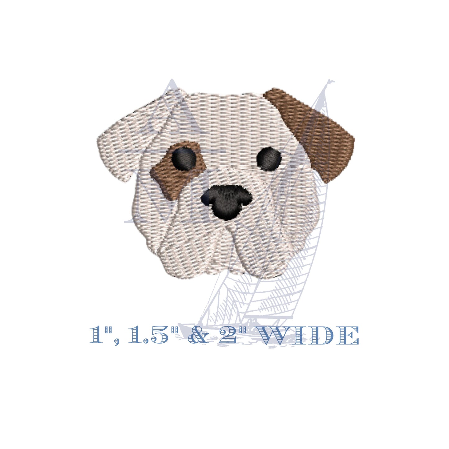 Mini Bulldog Puppy Dog Embroidery Design for Machine Embroidery, 1", 1.5" & 2" Tall