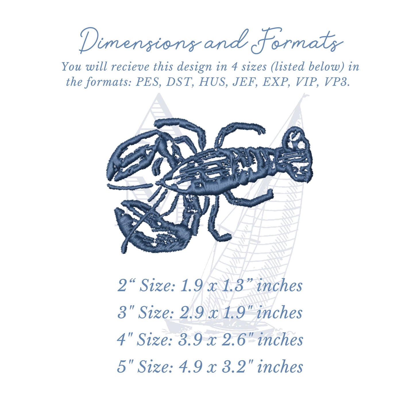 Maine Lobster Embroidery Design File, Satin Finish, Nautical Design for Embroidered Home Decor, Apparel and Accessories, 4 Sizes