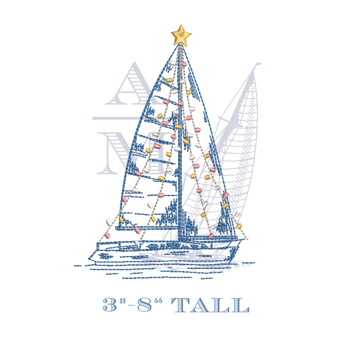 Christmas Sailboat with Christmas Lights Nautical Embroidery Design, Parade of Lights Boat Parade, 5 sizes, quick stitch