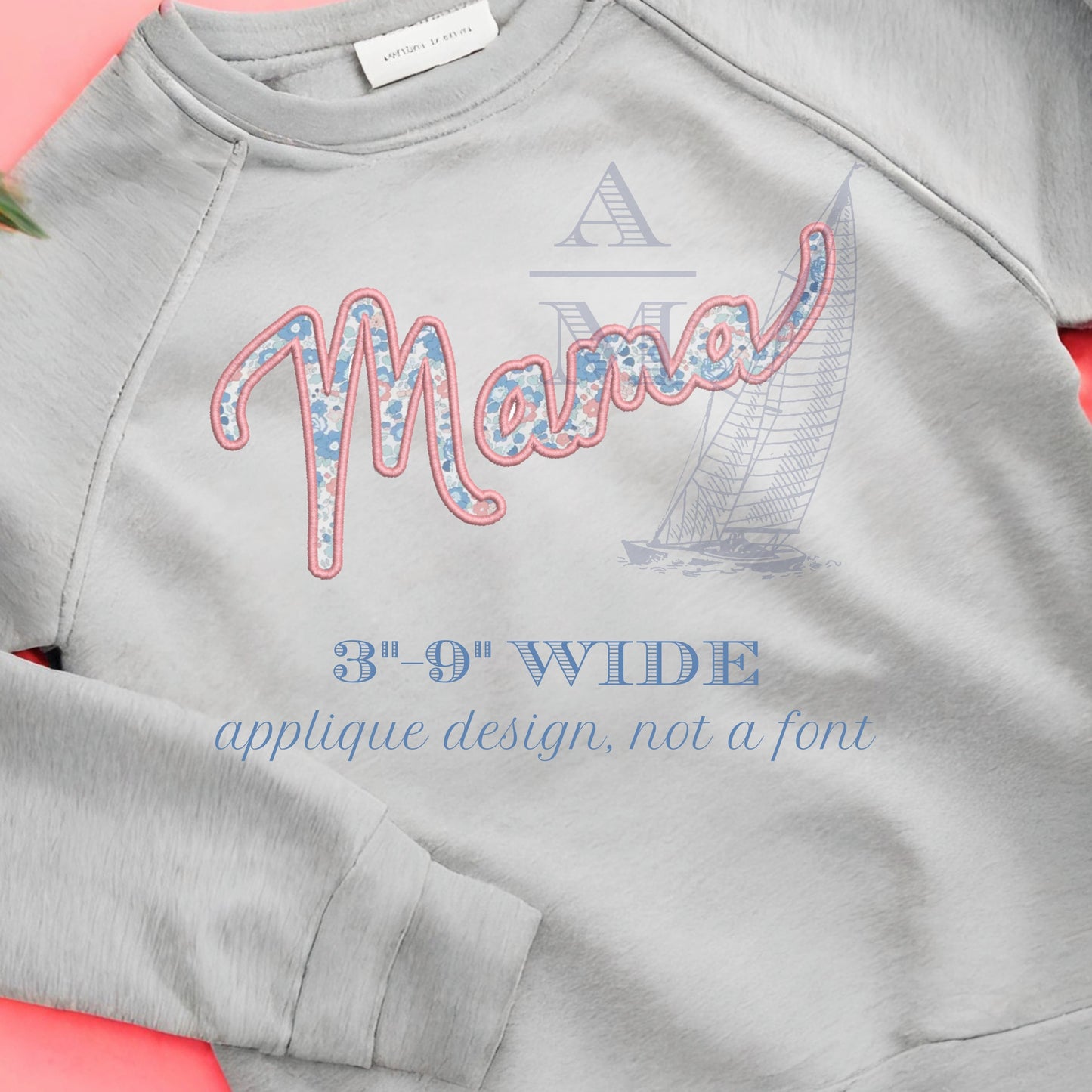 Mama Applique Embroidery Design for Machine Embroidery, for Moms, Satin Finish Applique File, Cursive Font, Great for Apparel, 3" to 9" wide