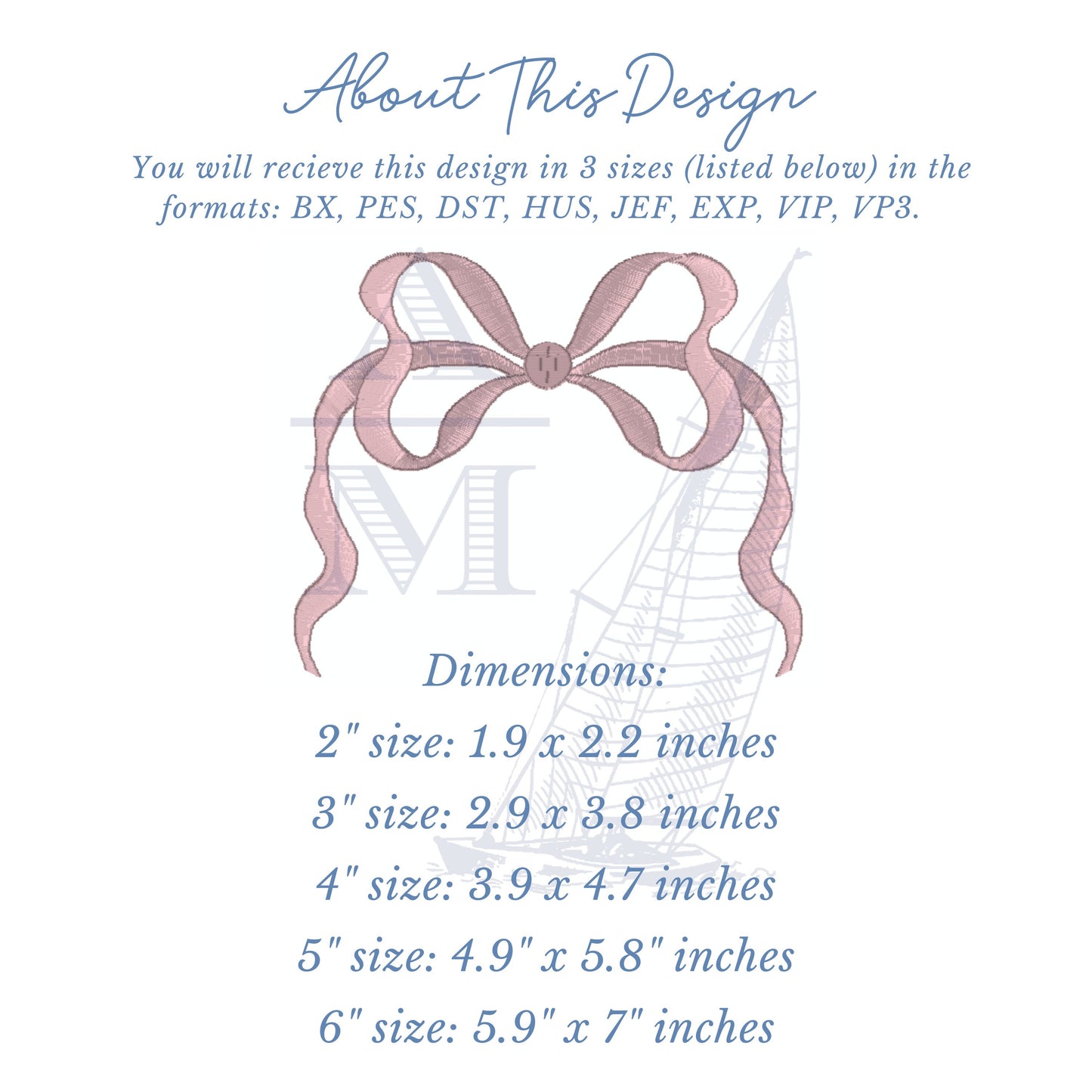 Bow Monogram Frame Embroidery Design Includes BX, Machine Embroidery File with Satin Finish, 5 sizes