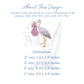 Standing Stork New Baby Embroidery Design,  2", 3", 4", 5" tall