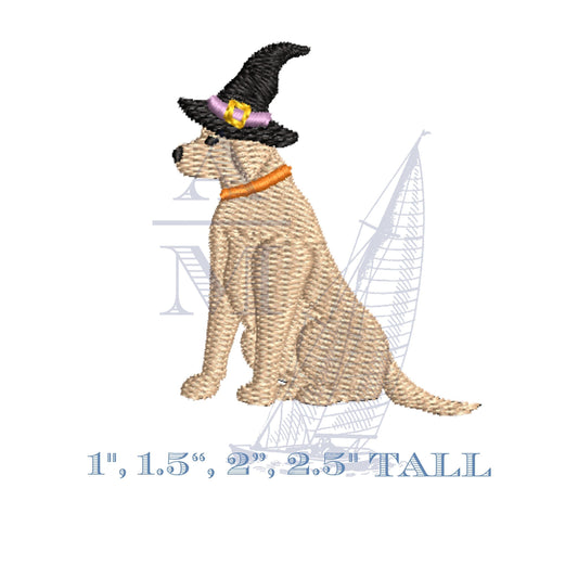 Halloween Dog Embroidery Design for Machine Embroidery with Witches Hat, Lab Puppy Design File, 4 Sizes