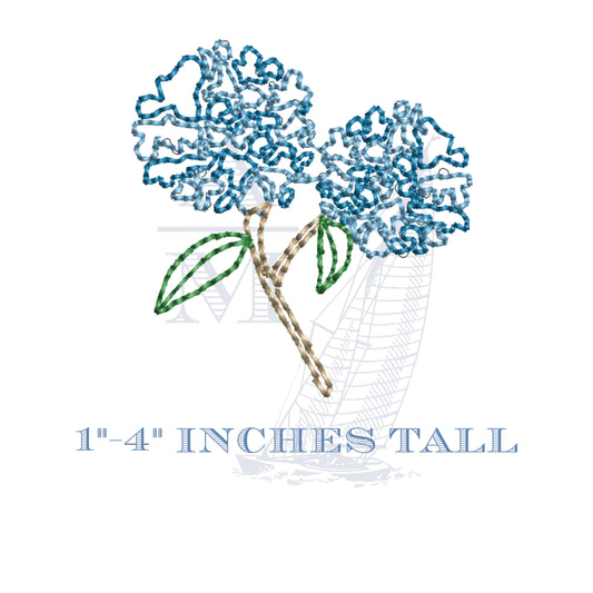 Quick Stitch Hydrangea Embroidery Design, Bean Stitch, Vintage Style, Mini Flower for Machine Embroidery, Outline, 4 sizes, 1-4" tall