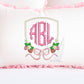 Strawberry Crest Monogram Frame Embroidery Design with Bow and Flowers, Girly Southern Frame, 5 Sizes