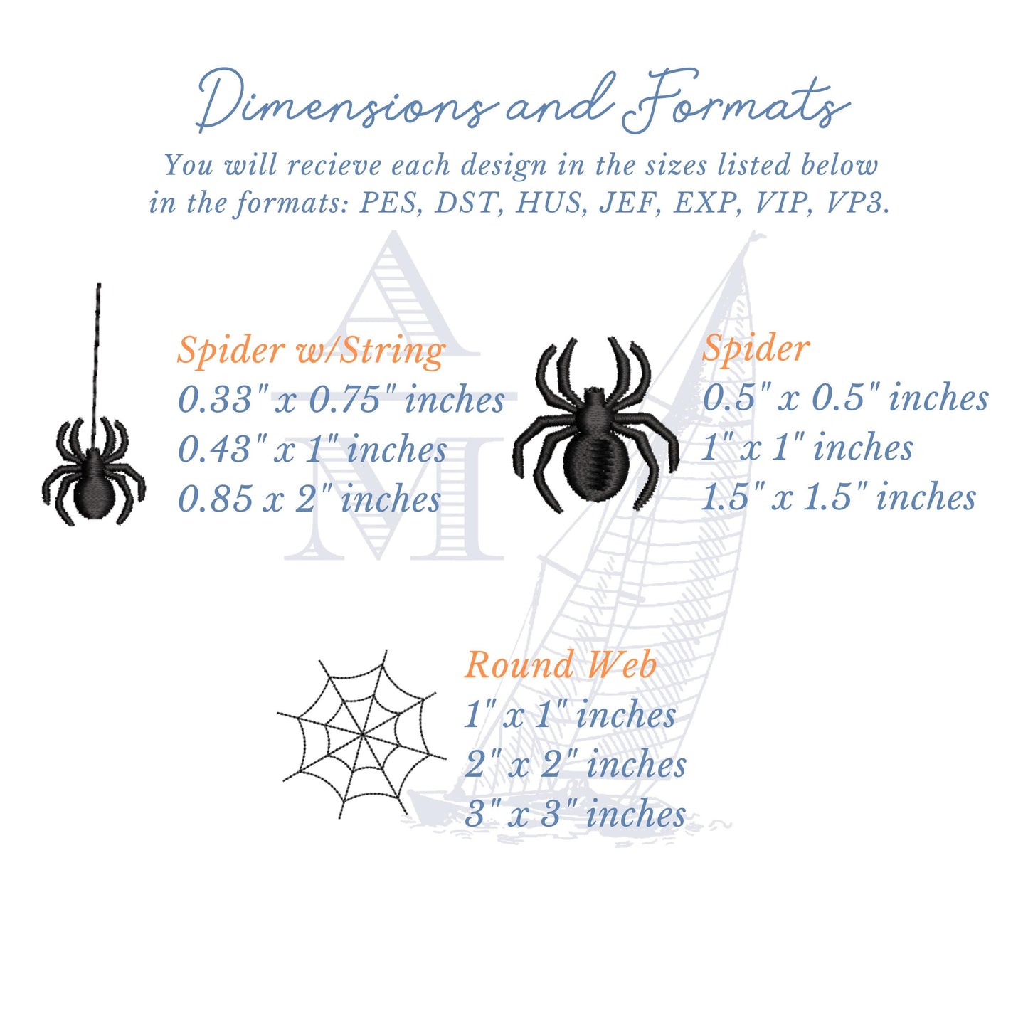 Halloween Spider Web Embroidery Design Set of 5 Add on Designs and 1 Frame, 3 sizes each