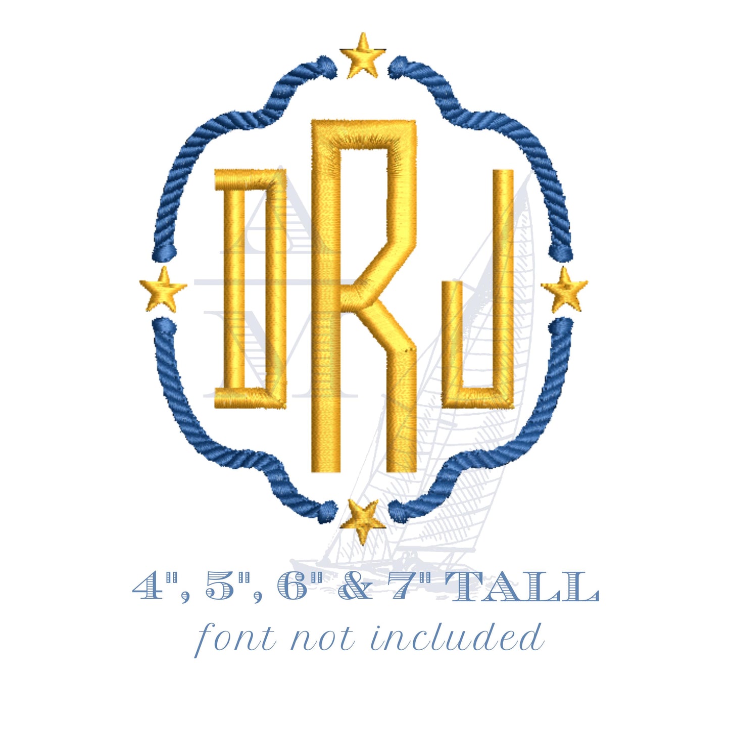 Patriotic Rope and Stars Monogram Frame Embroidery, Summer American, 5 Sizes,  Machine Embroidery Digital File