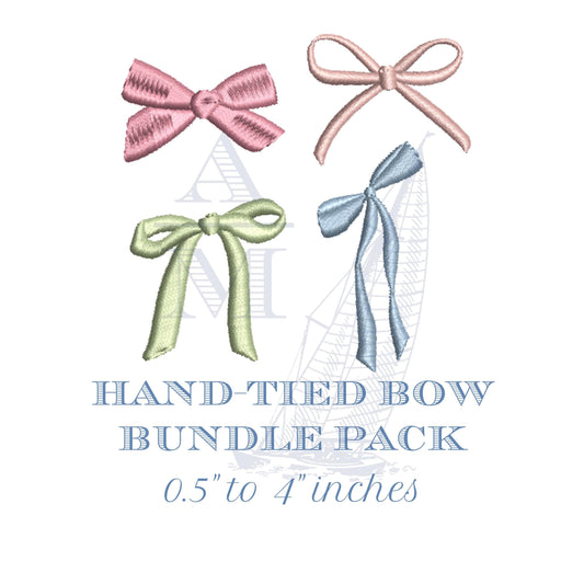 Hand Tied Bow Bundle Pack Embroidery Design, Set of 4 Bow Embroidery Files, 5 Sizes Each, Mini to Large Bows for Machine Embroidery