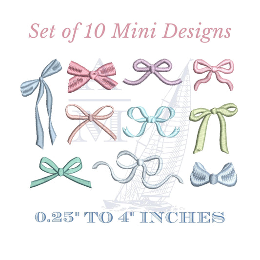 SET OF 10 Bow Embroidery Designs, Buy More Save More, Get All 3 Bundle Packs, 0.5" to 4", Digital Design Files for Machine Embroidery