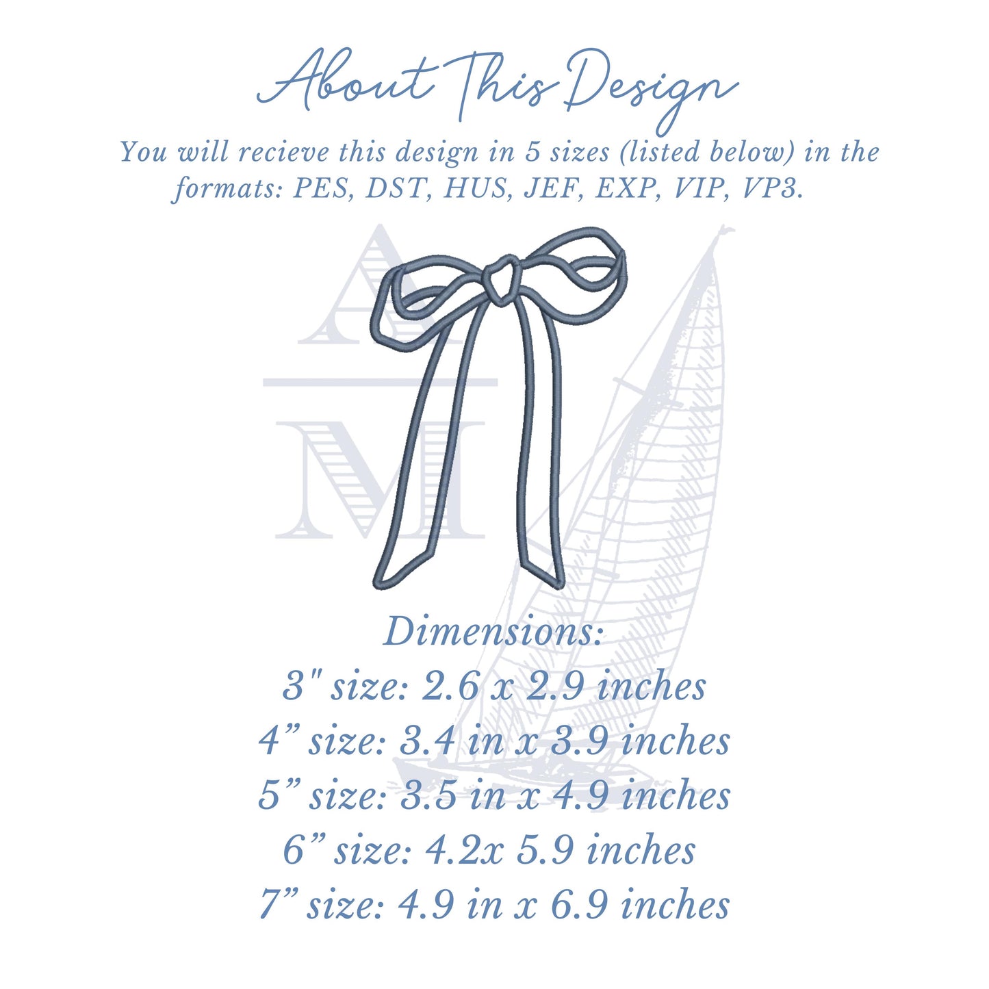 Hand Tied Style Side Bow Applique for Sweatshirts and Tops, Trendy Embroidery Design File, Satin Finish 3", 4", 5", 6", 7" Tall