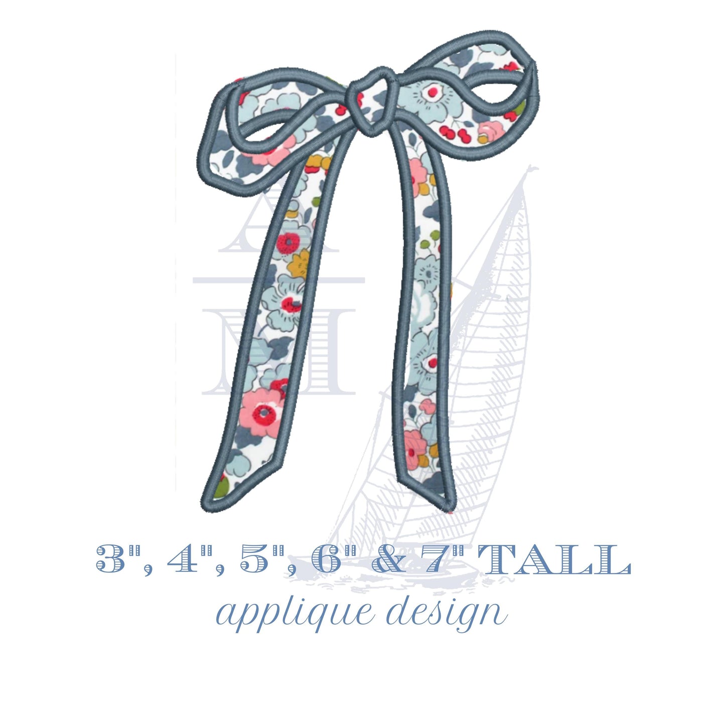Hand Tied Style Side Bow Applique for Sweatshirts and Tops, Trendy Embroidery Design File, Satin Finish 3", 4", 5", 6", 7" Tall