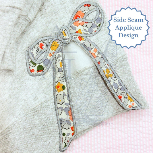 Hand Tied Style Side Bow Applique for Sweatshirts and Tops, Trendy Embroidery Design File, Satin Finish 3", 4", 5", 6", 7" Tall