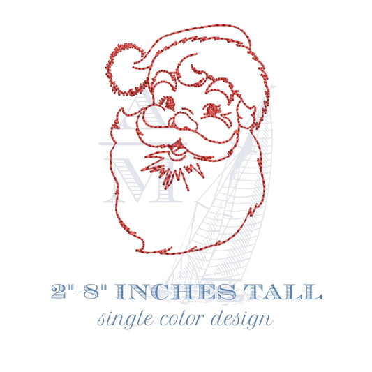 Vintage Santa Outline Embroidery Design, Single Thread Color Redwork Design, Quick Stitch Christmas Design, 7 Sizes