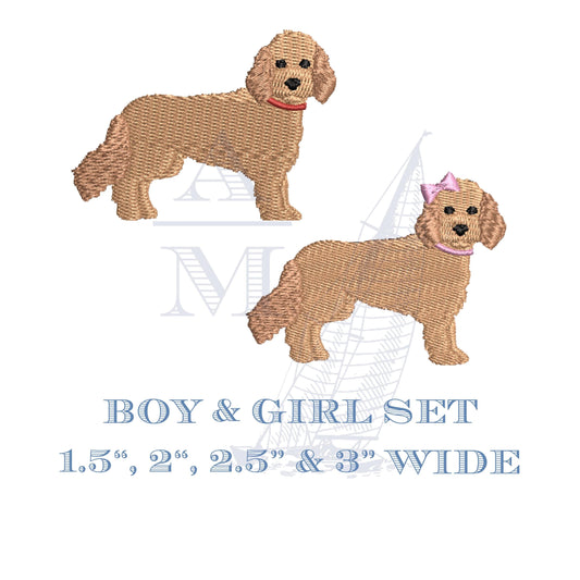 Doodle Dog Set Embroidery Design, Boy and Girl,  4 Sizes Each,  Machine Embroidery Digital File