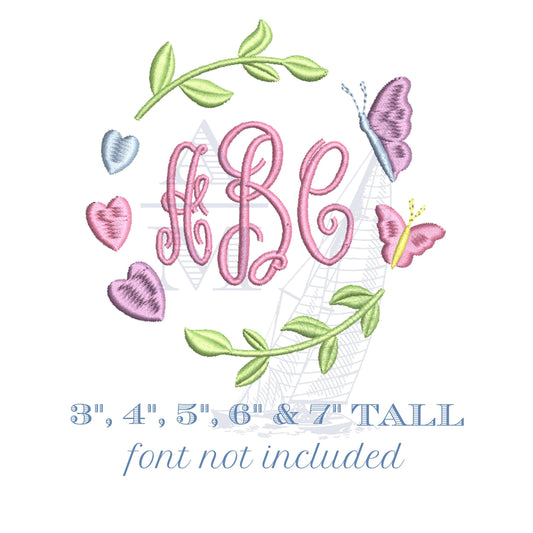 Hearts and Butterflies Monogram Frame for Machine Embroidery, Girls Monogram Frame, 5 Sizes