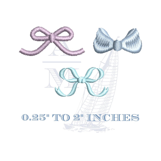 SET OF 3 Tiny Bow Embroidery Designs, Mini Satin Finish Bows and Bow Tie for Machine Embroidery