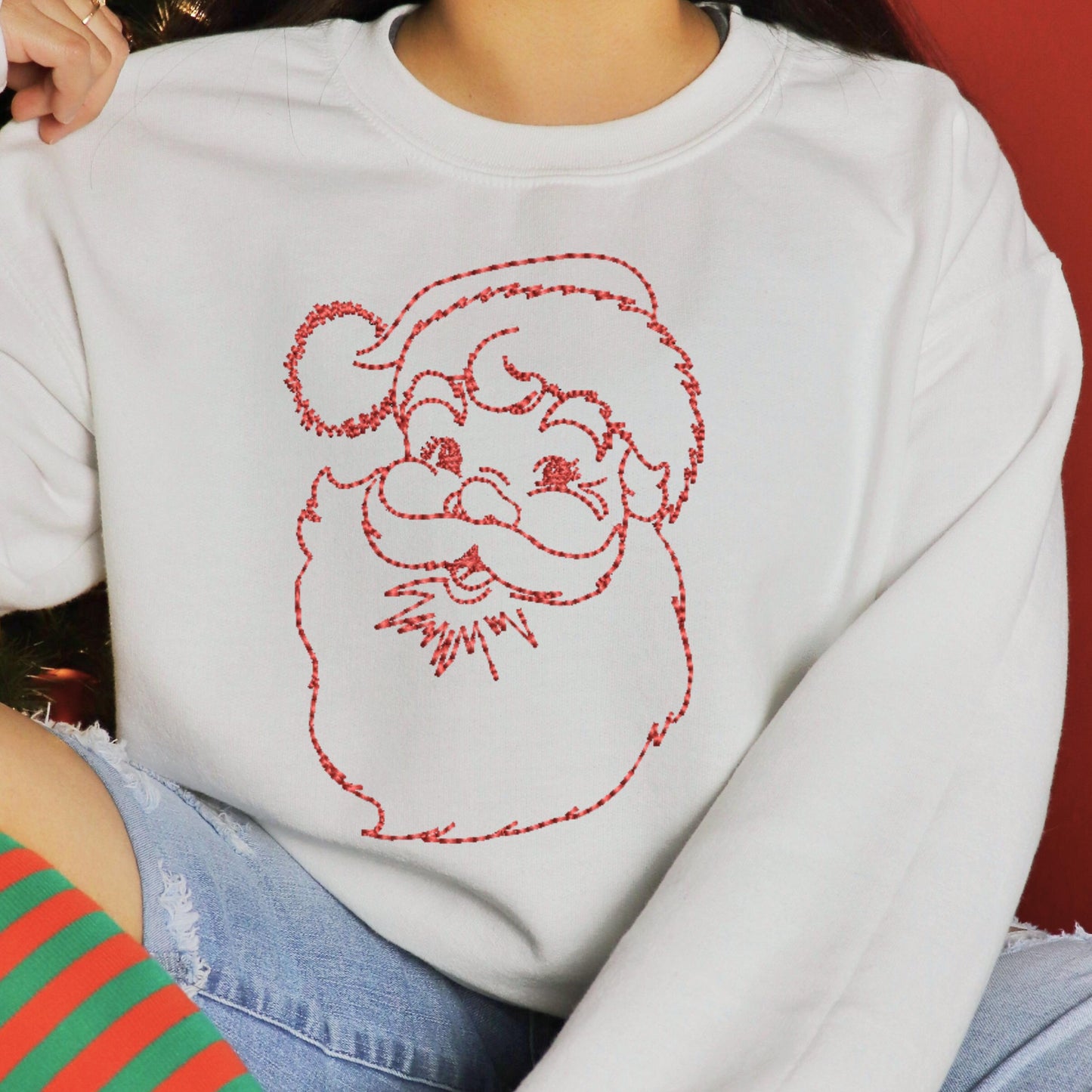 Vintage Santa Outline Embroidery Design, Single Thread Color Redwork Design, Quick Stitch Christmas Design, 7 Sizes