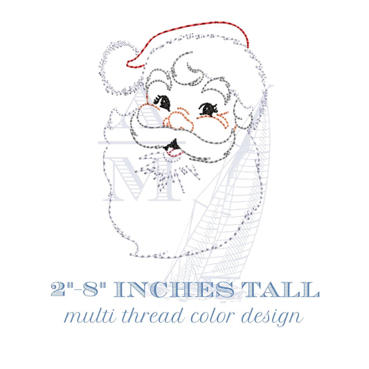 Vintage Santa Outline Embroidery Design, Multi Thread Color Redwork Design, Quick Stitch Christmas Holiday Design, 7 Sizes