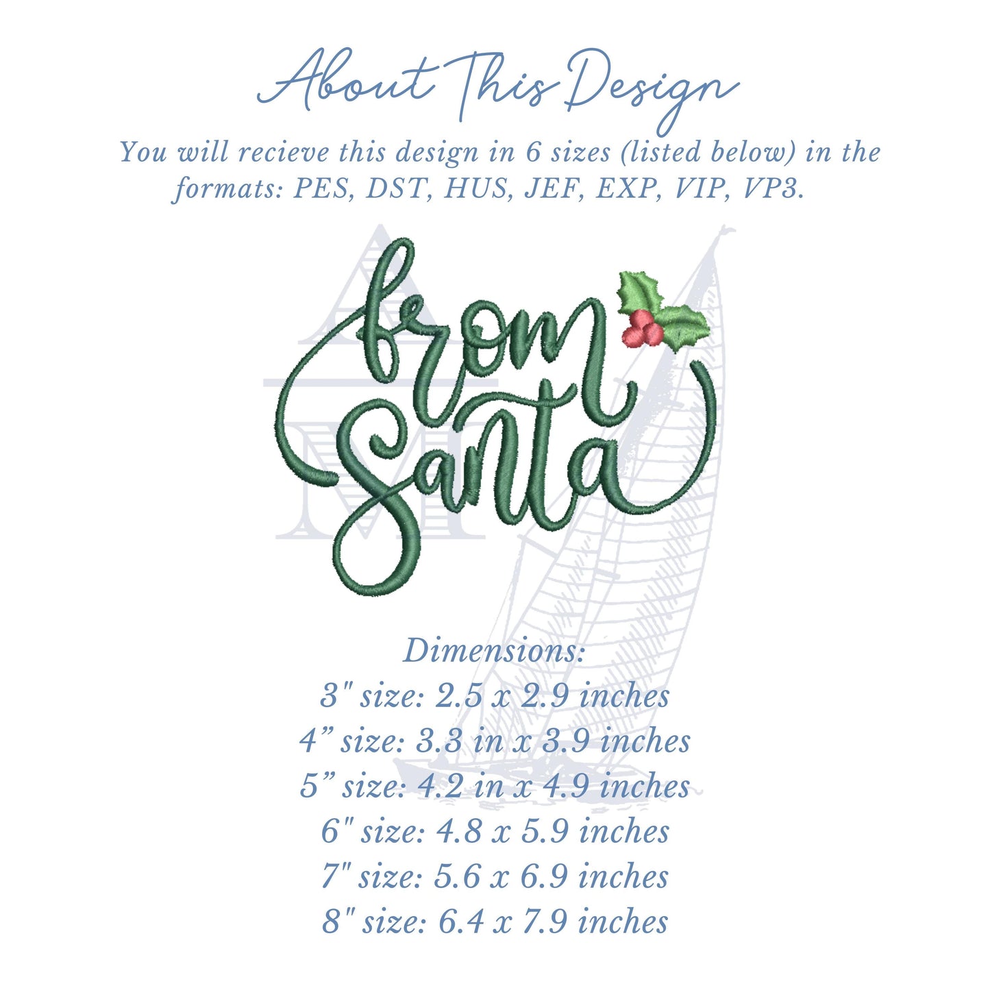 From Santa Christmas Words Embroidery Design with Holly, Holiday Winter, 6 Sizes,  Machine Embroidery Digital File