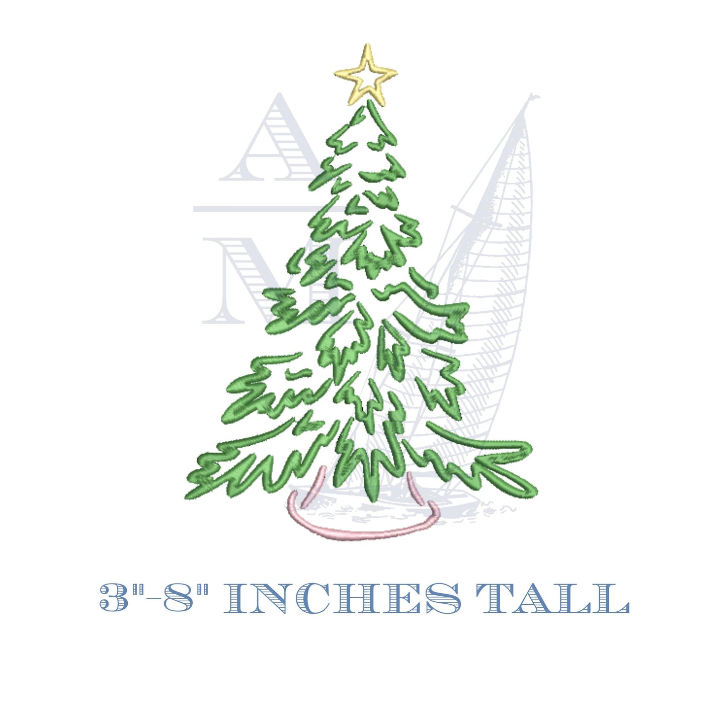 Modern Christmas Tree Embroidery Design, Hand Drawn Star, 8 Sizes,  Machine Embroidery Digital File