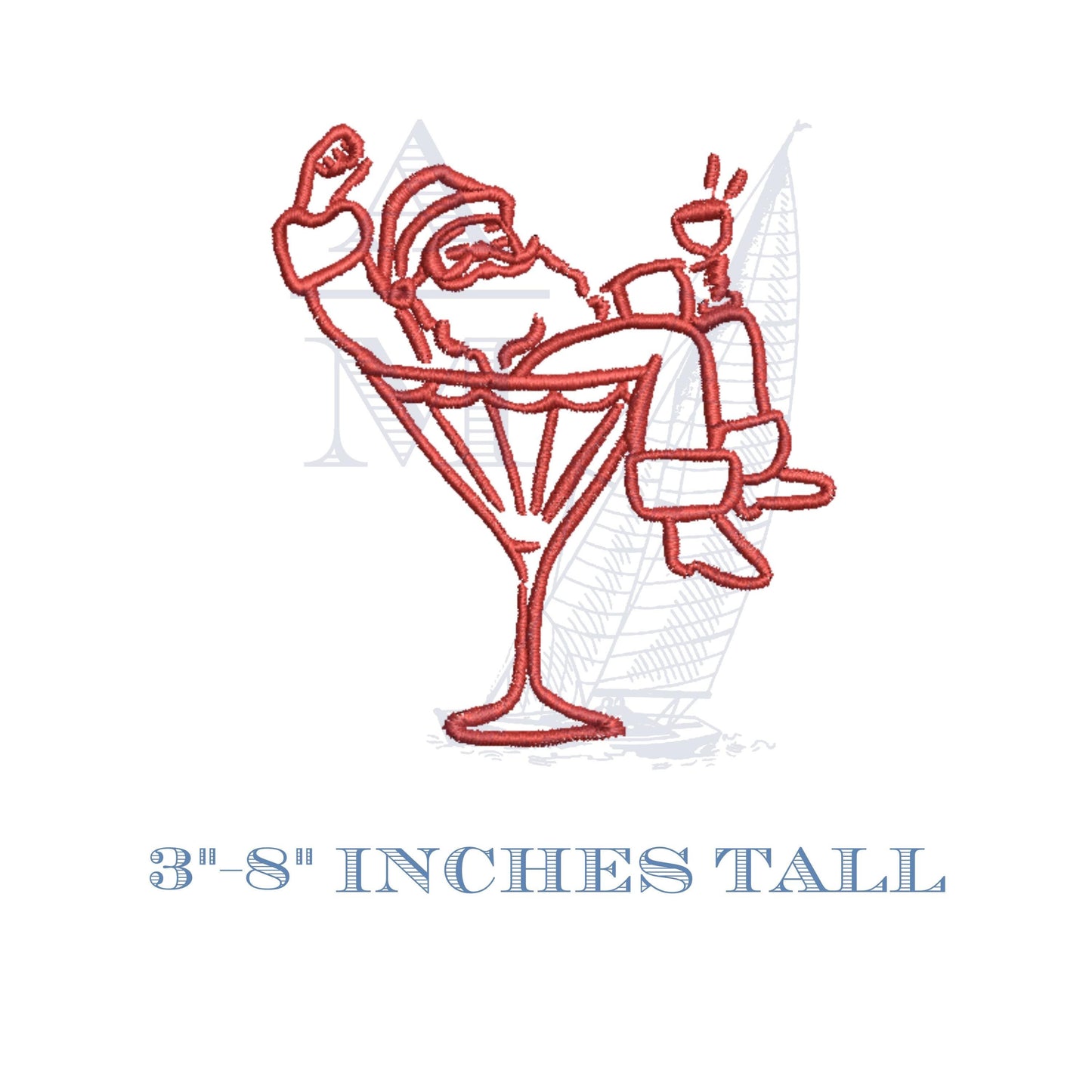 Retro Santa with Martini Glass Embroidery Design, Great for Cocktail Napkins, 4 Sizes