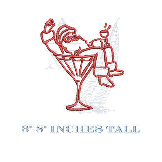 Retro Santa with Martini Glass Embroidery Design, Great for Cocktail Napkins, 4 Sizes