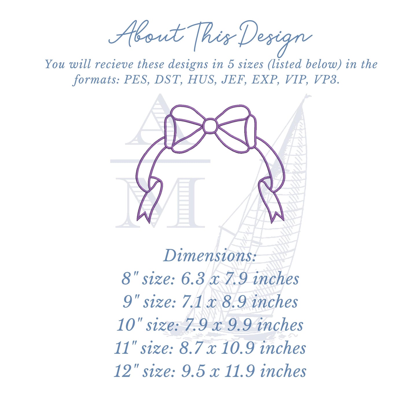 Extra Large Bow Applique Embroidery Design,  8" to 12" Wide,  Machine Embroidery Digital File