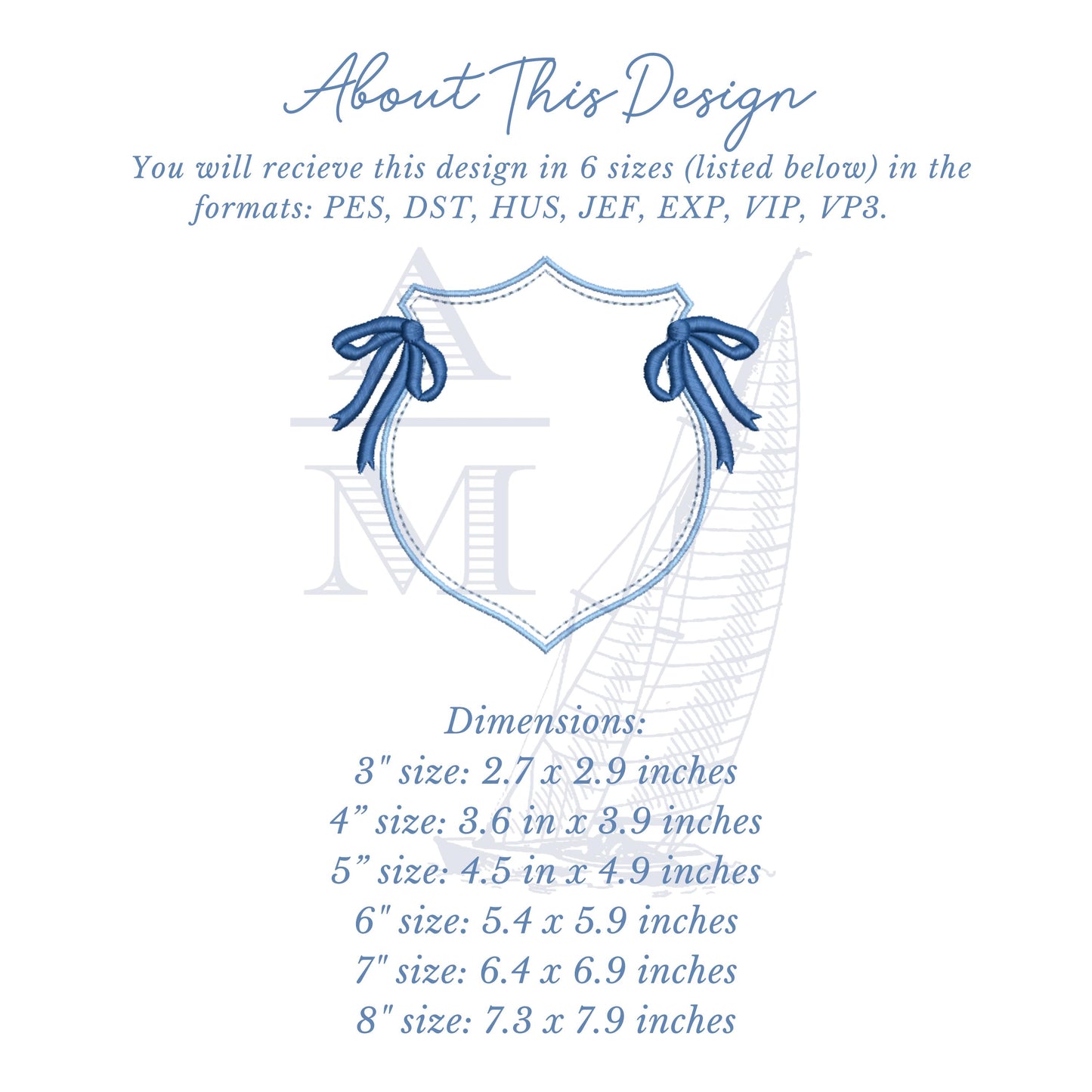 Monogram Crest Embroidery Design with Side Bows, Perfect for New Baby Banner, 3-8 inches