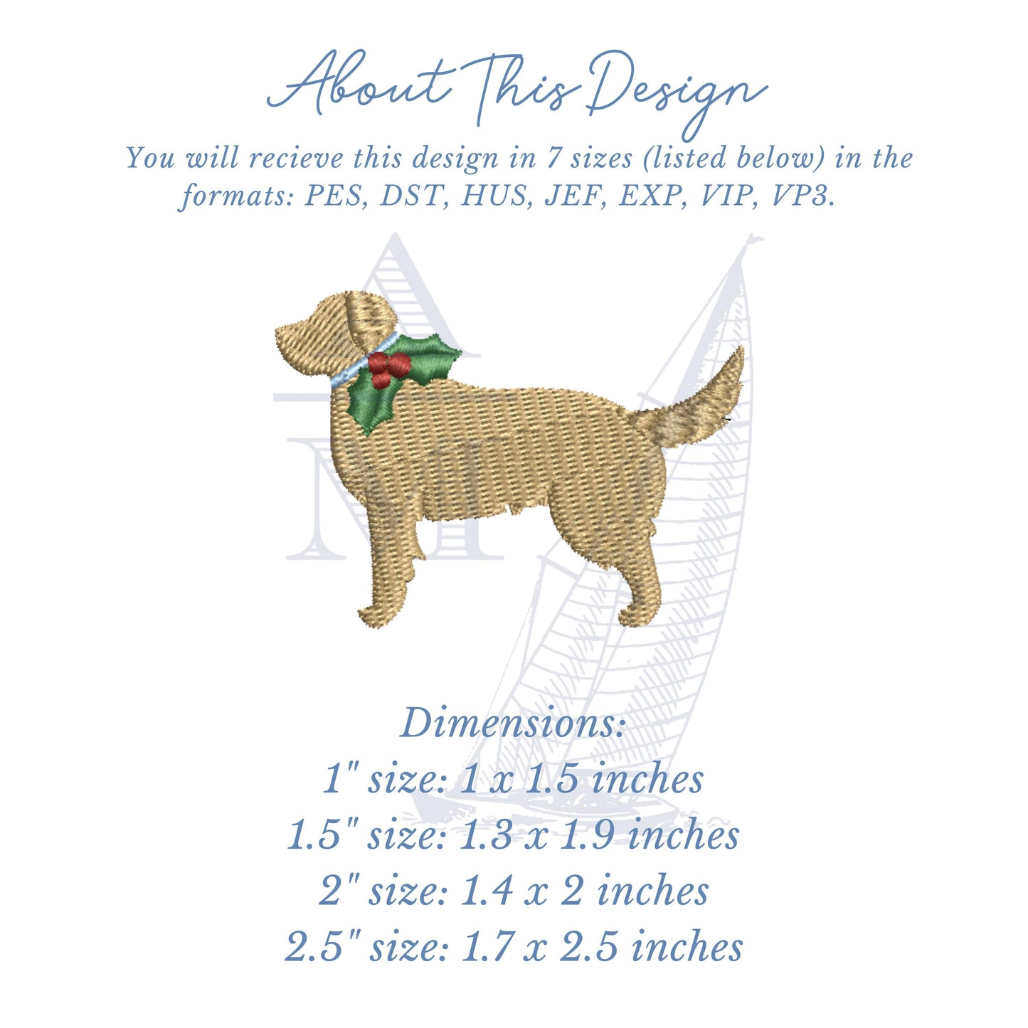 Christmas Golden Retriever Embroidery Design, Holly Berries, 4 Sizes,  Holiday Machine Embroidery Digital File