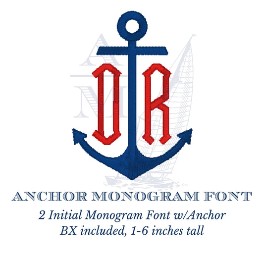 Anchor Monogram Font, Nautical 2 Initials,  BX Included,  Machine Embroidery Digital File, 6 Sizes
