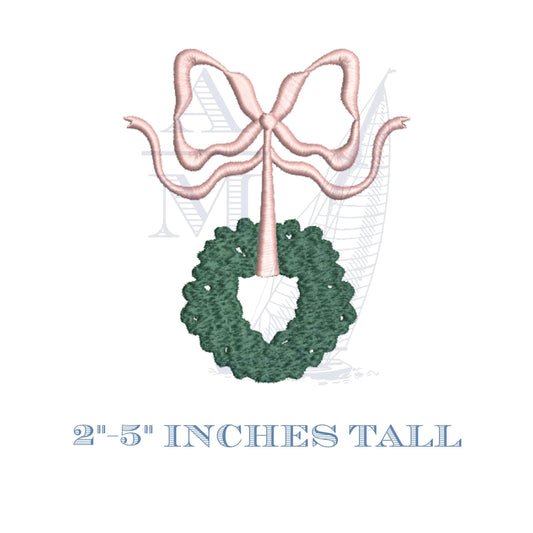 Christmas Wreath with Bow Embroidery Design, Grandmillennial Holiday Chinoiserie, 4 Sizes,  Machine Embroidery Digital File