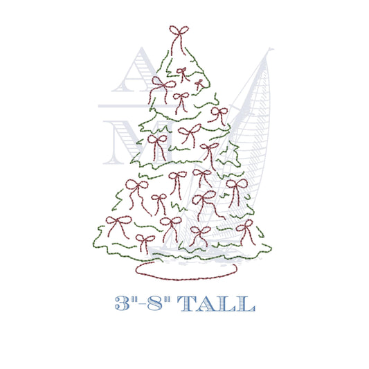 Christmas Tree with Bows Outline Holiday Embroidery Design, Quick Stitch, 8 Sizes,  Machine Embroidery Digital File