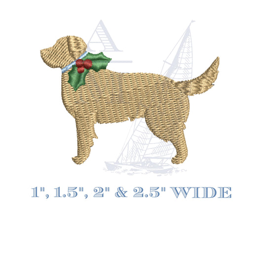 Christmas Golden Retriever Embroidery Design, Holly Berries, 4 Sizes,  Holiday Machine Embroidery Digital File
