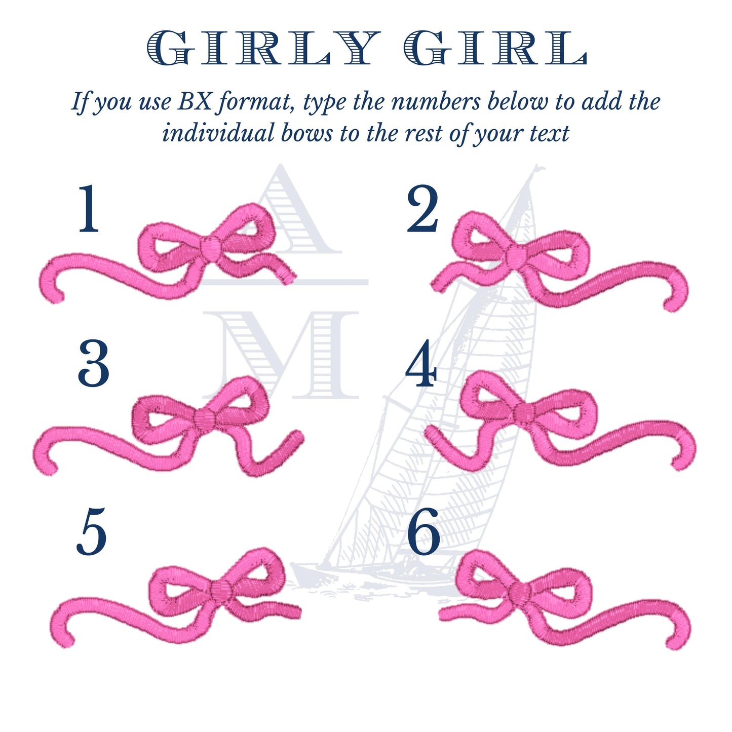 Girly Bow Script Embroidery Font with Satin Finish,  BX Included,  Machine Embroidery Digital Font File, 5 Sizes