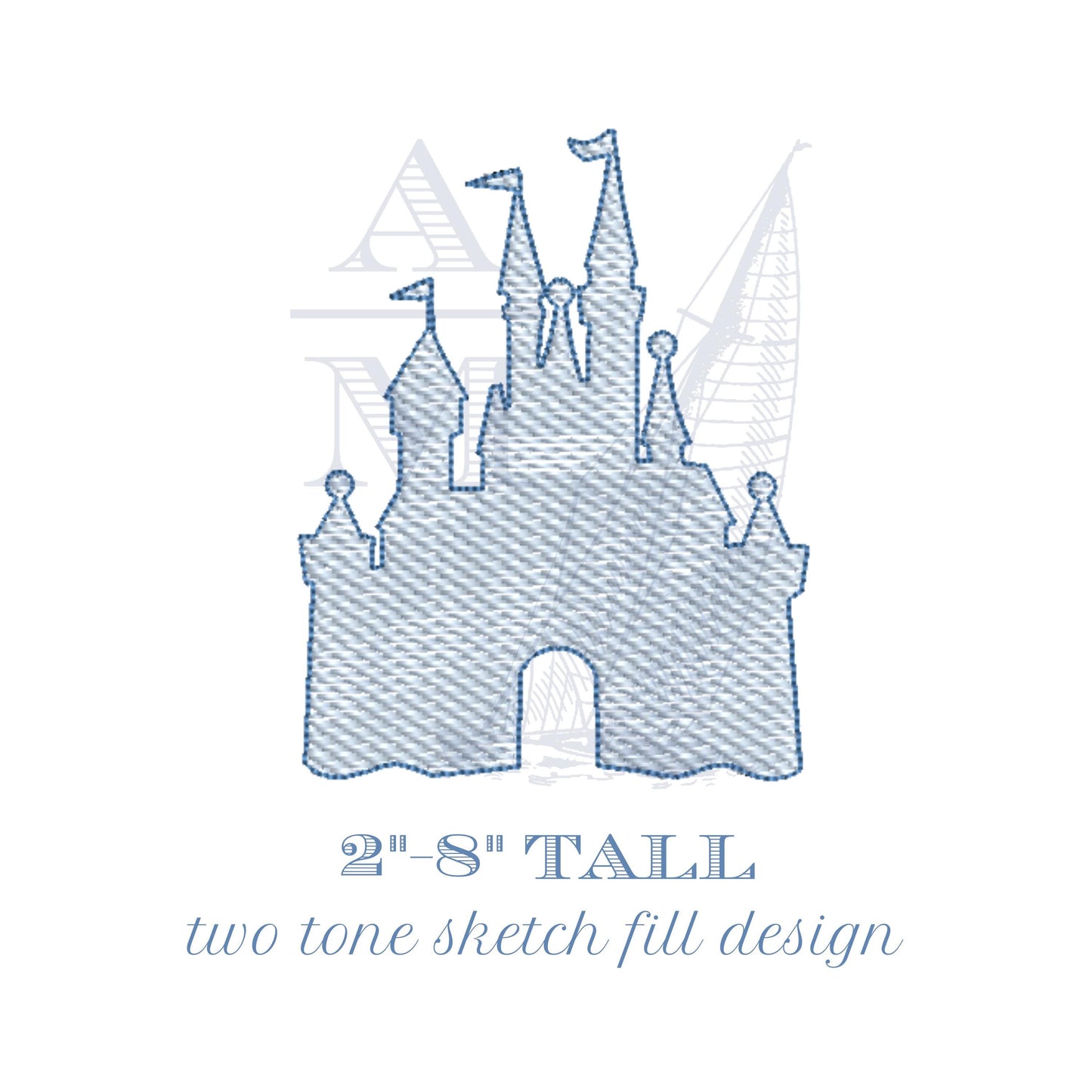 Princess Castle Embroidery Design, Quick stitch sketch fill, vintage style embroidery machine file, 8 sizes