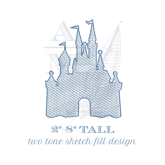 Princess Castle Embroidery Design, Quick stitch sketch fill, vintage style embroidery machine file, 8 sizes