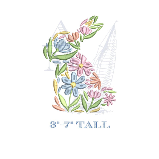 Floral Bunny Embroidery Design, Flowers and Leaves, Bunny Shape Silhouette Design, Create Multiple Styles with One Design, 5 Sizes