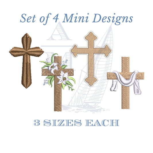 Cross Religious Embroidery Design Set of 4, Easter Baptism Communion,  3 Sizes,  Machine Embroidery Digital File