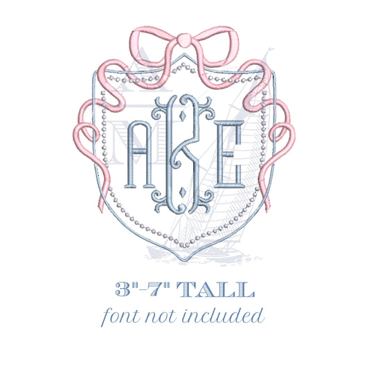 Girls Monogram Crest Embroidery Design with Bow, Perfect for New Baby Banner, Girly Monogram Frame 3-7 inches