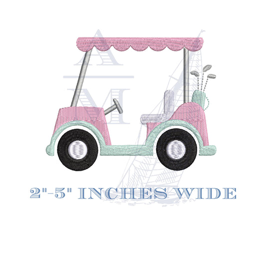 Golf Cart Embroidery Design with Clubs,  4 Sizes,  Machine Embroidery Digital File