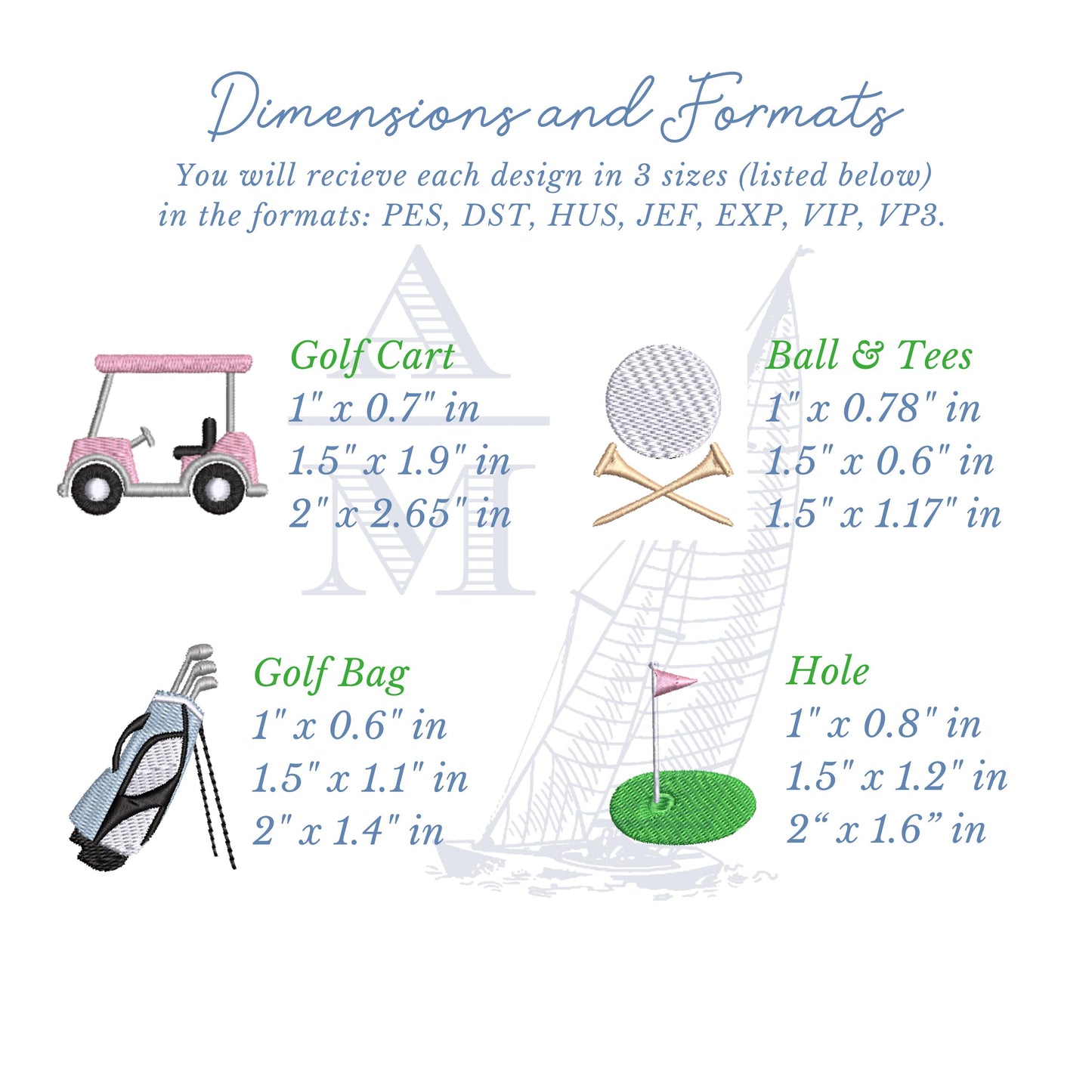 Mini Golf Embroidery Designs Set of 10, Golf Ball Cart Bag, 3 Sizes Each,  Machine Embroidery Digital File