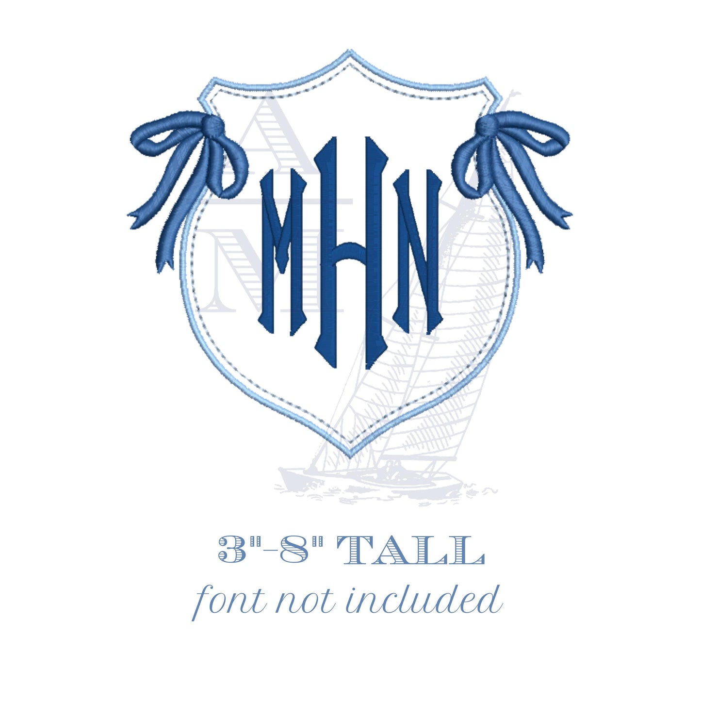 Monogram Crest Embroidery Design with Side Bows, Perfect for New Baby Banner, 3-8 inches