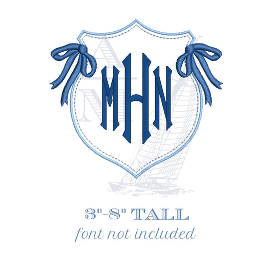 Monogram Crest Embroidery Design with Side Bows, Perfect for New Baby Banner, 3-8 inches