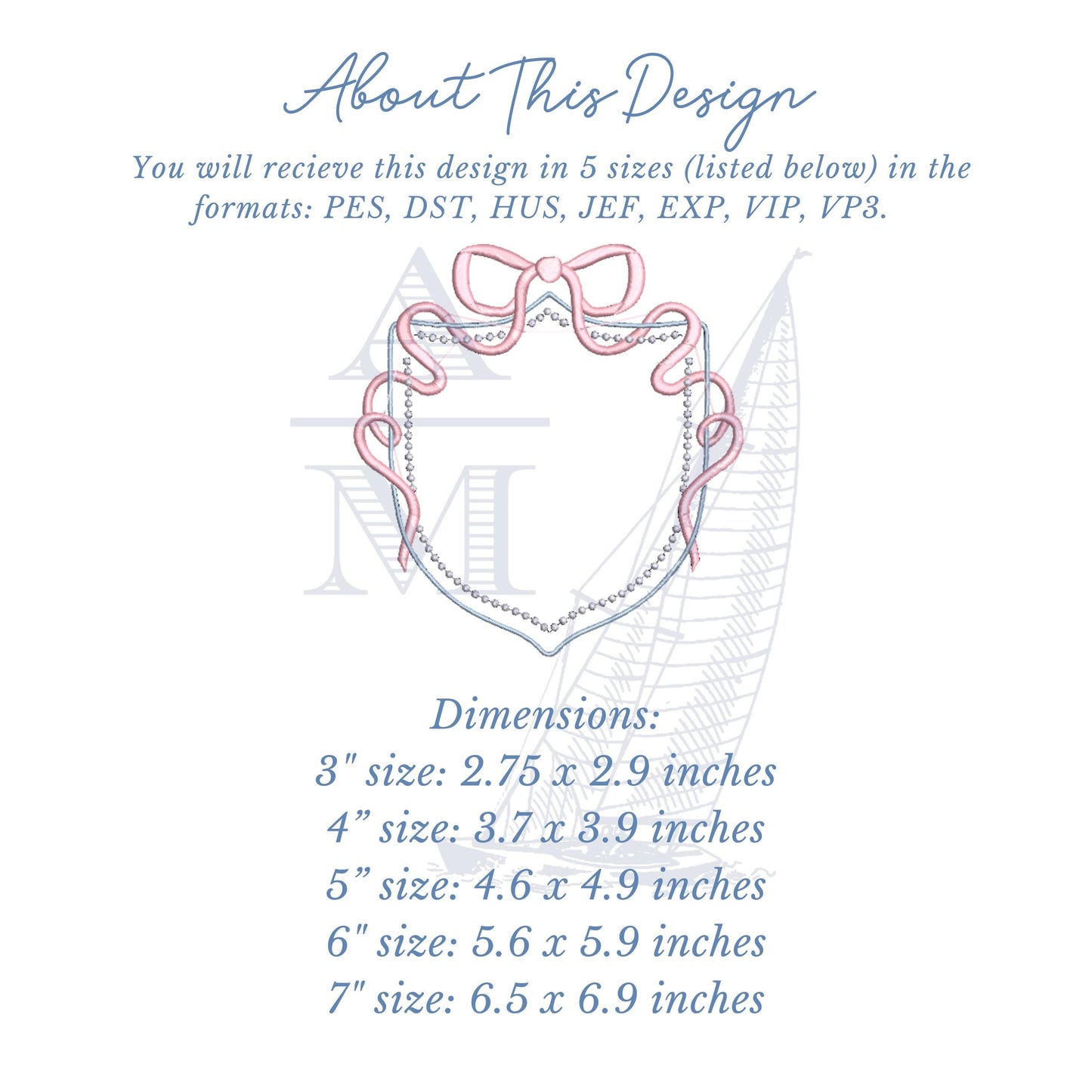 Girls Monogram Crest Embroidery Design with Bow, Perfect for New Baby Banner, Girly Monogram Frame 3-7 inches
