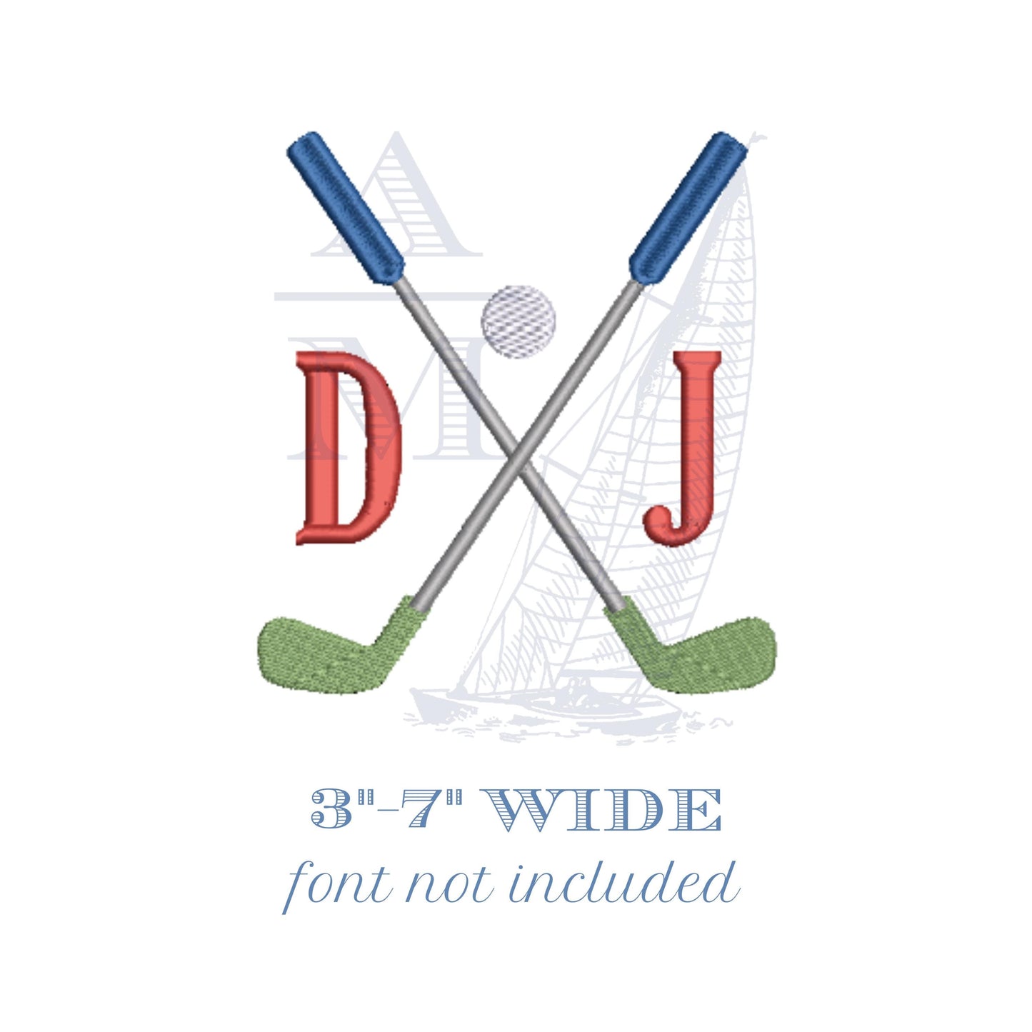 Golf Embroidery Design, Crossed Golf Clubs with Golf Ball, Golf Monogram Frame, Add Initials, 6 Sizes